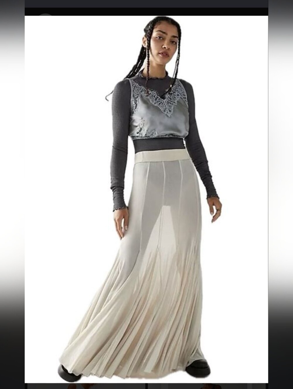 Free People Godet Girl Mesh Half Slip Size M White Layering Skirt